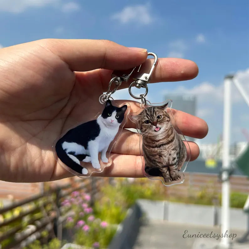 Custom Cat Keychain, Pet Portrait Keychain, Personalized Pet Photo Keychain, Cat Memorial Gift, Holiday Gift for Pet Lovers, Dog Keychain