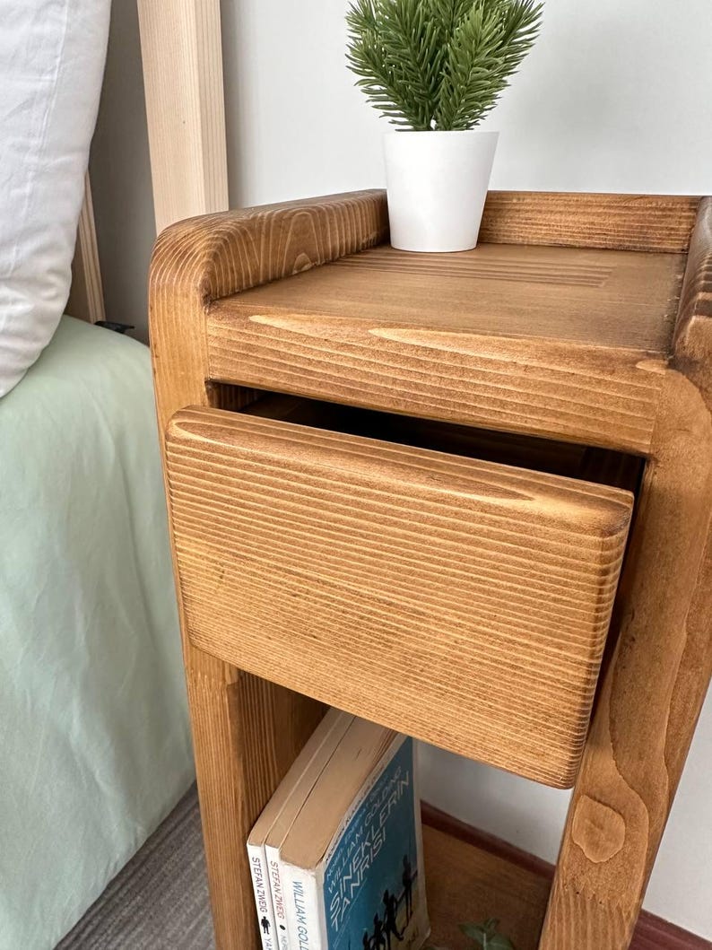 Handmade Narrow Wood Nightstand, Floating Shelf with Drawer